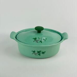 Vintage Prizer-Ware 0T2 Green Cast Iron Enameled Casserole Dish With Lid